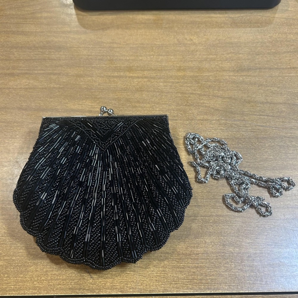 Shell Clutch Bag Womens‎ Small Black Beaded Evening Party Purse BROKEN CHAIN